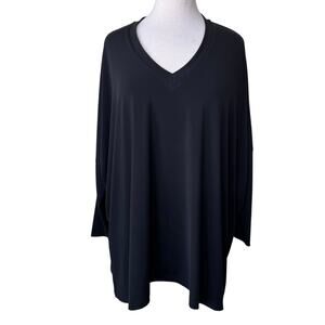 PLANET BY LAUREN G V Neck Side Slit Tunic Blouse One Size Black